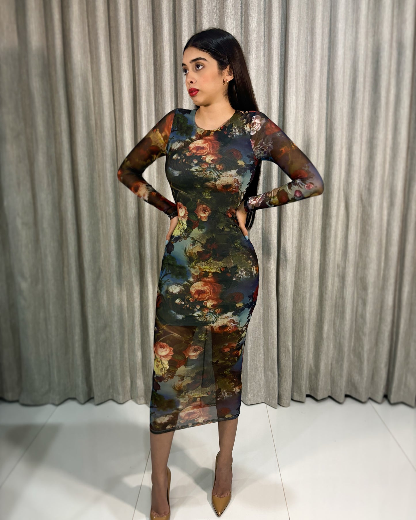 Vestido Mesh Midi Floral