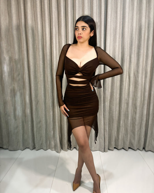 Vestido Corto Mesh Cafe